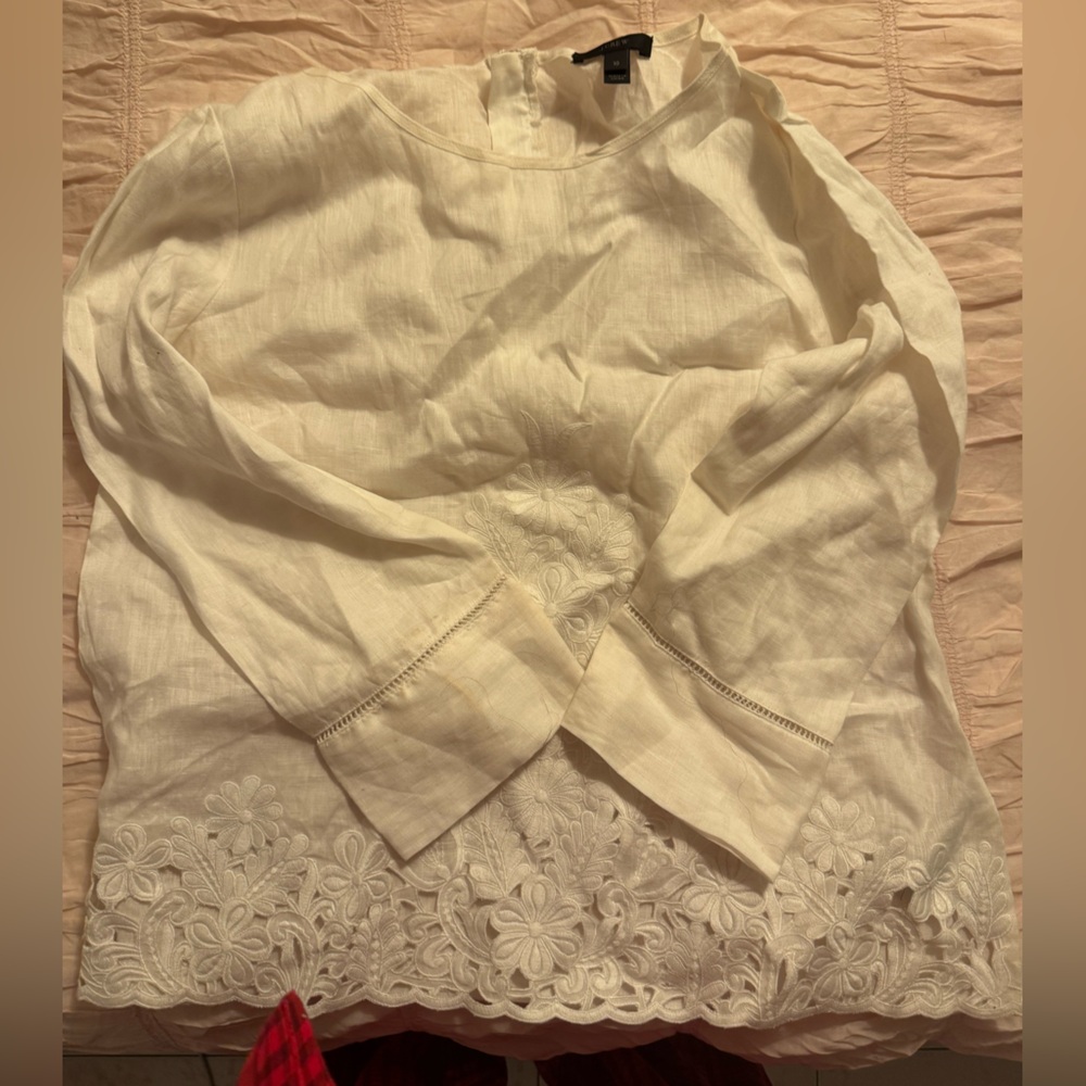 J crew linen shirt with embroidered flower details